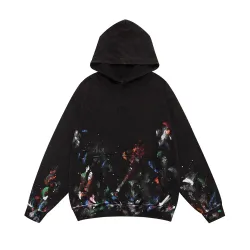 Balenciaga Paint‑Splash Graffiti Printed Pullover Distressed Hoodie Sweatshirt, Black #A67841