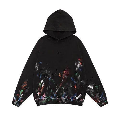 Balenciaga Paint‑Splash Graffiti Printed Pullover Distressed Hoodie Sweatshirt, Black #A67841