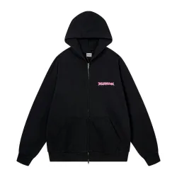 Balenciaga Pink Logo Print Full‑Zip Hooded Jacket, Black #A68229