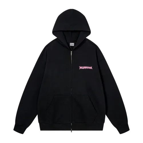 Balenciaga Pink Logo Print Full‑Zip Hooded Jacket, Black #A68229