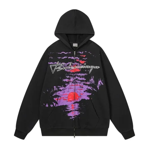 Balenciaga Purple Red Splash Graphic Full‑Zip Hoodie, Black #A68230