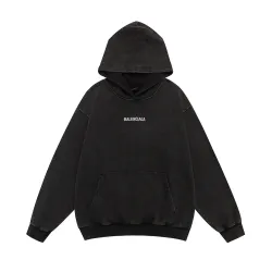 Balenciaga Washed Distressed Logo Pullover Hoodie Sweatshirt, Black #A67839