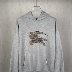 Burberry Hoodie Equestrian Knight Check Logo Print Black Grey #A68796