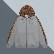 Gray Burberry Hoodie With Checkered Pattern Sleeves And Hood Iconic Fashion Design #B54324