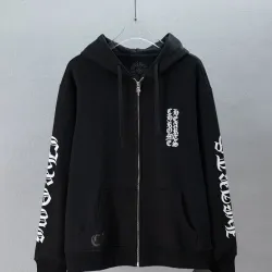 Chrome Hearts Full Zip Hoodie Blue Gothic Letter Print, White, Black #A68769