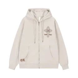 Chrome Hearts Zip Hoodie Embossed Cross Embroidery Front & Back, Multi Colors #A68777
