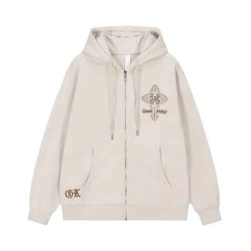 Chrome Hearts Zip Hoodie Embossed Cross Embroidery Front & Back, Multi Colors #A68777