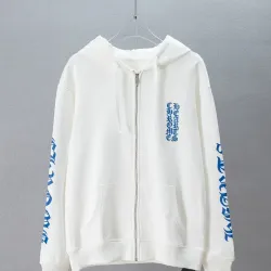 Chrome Hearts Zip Up Hoodie Blue Gothic Script Logo, White & Black #A68770