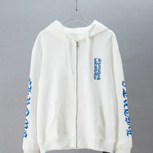 Chrome Hearts Zip Up Hoodie Blue Gothic Script Logo, White & Black #A68770