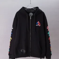 Chrome Hearts Zip Up Hoodie Multicolor Cross Print Black #A68795