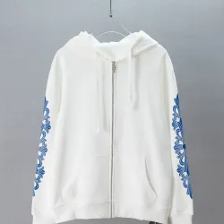 Chrome Hearts x Rolling Stones Zip Up Hoodie White Blue Tongue Logo #A68768