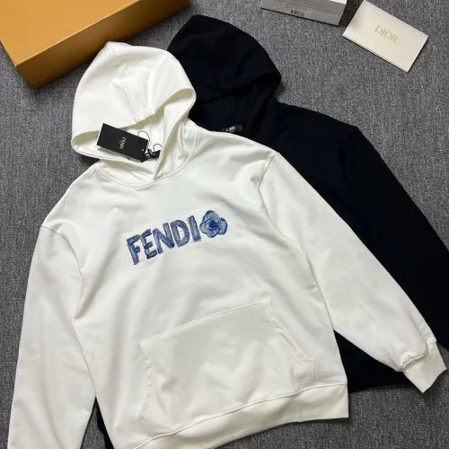 Fendi Floral Logo Print Pullover Hoodie, Black White #A68071