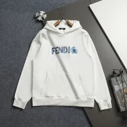 Fendi Men Floral‑Logo Embroidered Pullover Hoodie | Black & White #A68152