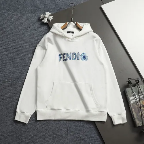 Fendi Men Floral‑Logo Embroidered Pullover Hoodie | Black & White #A68152