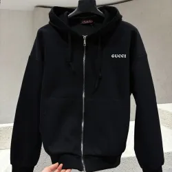 Gucci 460G Heavyweight Zip-Up Hoodie Sweatshirt, Black #A68187