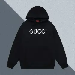 Gucci Black Hoodie With Bold Embroidered Logo And Timeless Hooded Design #B54380
