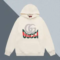 Gucci Cream Hoodie With Iconic Double G And Brand Logo Embroidered Design #B54378