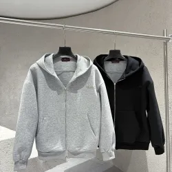 Gucci Full Zip Hoodie, 460gsm Heavyweight Fabric, Heather Grey, Black #A69029