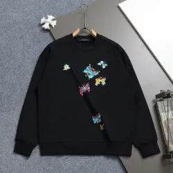 Louis Vuitton Black Crew Neck Sweatshirt with Colorful Butterfly Embroidery #B54305