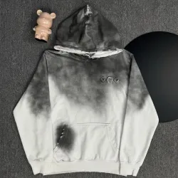 Louis Vuitton Gray Gradient Hoodie With Embroidered Artistic Cloud Pattern High Fashion Streetwear #B54322