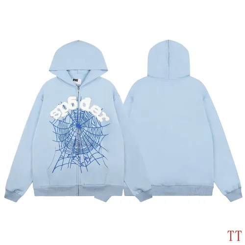 Spider‑5 Men Spider‑Web Graphic Zip‑Up Hoodie, Light Baby Blue #A68160