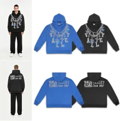 Vale Forever Big Chain Rhinestone Cross Hoodie Vintage Washed Streetwear Oversized Hoodie #B67411