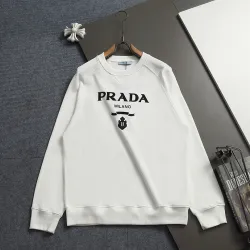 Prada Milano Logo Crew Neck Sweatshirt, White and Black #A69012