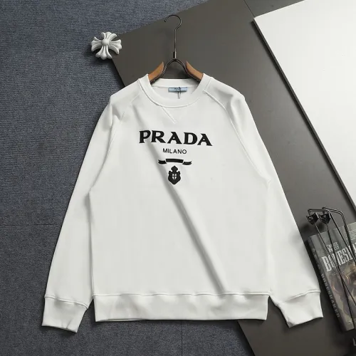 Prada Milano Logo Crew Neck Sweatshirt, White and Black #A69012