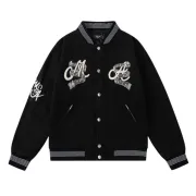 AMIRI Black Varsity Jacket With Intricate Embroidered Logos And Musical Note Accents #B54236