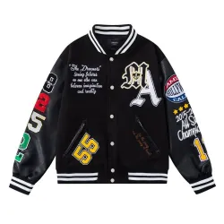 AMIRI Varsity Jacket Multi Patches Chenille Letterman Black Coat #A68801