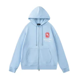 Amiri Chateau California Embroidered Zip‑Up Hoodie Jacket, Light Blue&Black #A67849