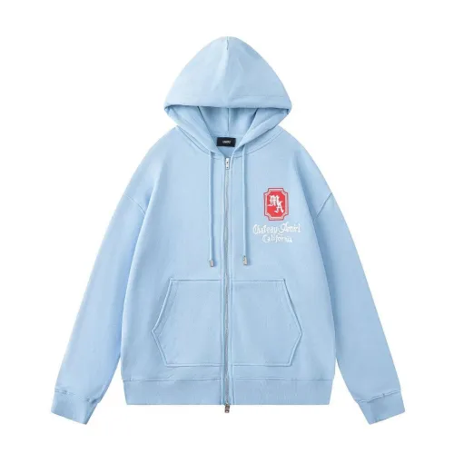 Amiri Chateau California Embroidered Zip‑Up Hoodie Jacket, Light Blue&Black #A67849