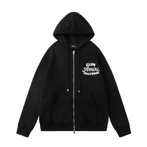 Amiri Club Hollywood Embroidered Zip‑Up Hoodie Jacket, Black #A67848