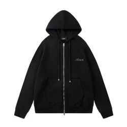 Amiri Colorful Rhinestone Script Zip‑Up Hoodie Jacket, Black #A67854