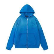 Amiri Gradient Washed Flower Embroidery Zip‑Up Hoodie Jacket, Blue&Black #A67852
