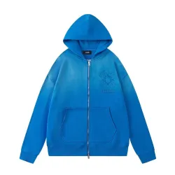 Amiri Gradient Washed Flower Embroidery Zip‑Up Hoodie Jacket, Blue&Black #A67852