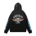 Amiri Hollywood Eagle Blue Flame Sleeve Zip‑Up Hoodie Jacket, Black #A67855