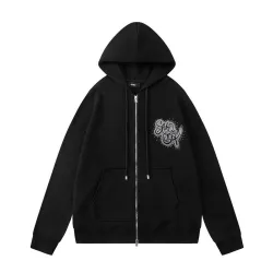 Amiri Rhinestone Script Logo Zip‑Up Hoodie Jacket, Black #A67851