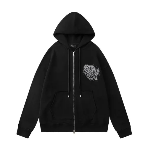 Amiri Rhinestone Script Logo Zip‑Up Hoodie Jacket, Black #A67851