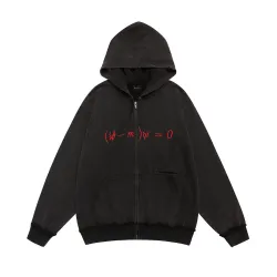 Balenciaga Dirac Equation Embroidered Zip‑Up Hoodie, Washed Black & Red #A67837