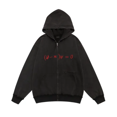 Balenciaga Dirac Equation Embroidered Zip‑Up Hoodie, Washed Black & Red #A67837