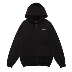 Balenciaga Logo Embroidered Distressed Zip‑Up Hoodie Jacket, Black #A67838