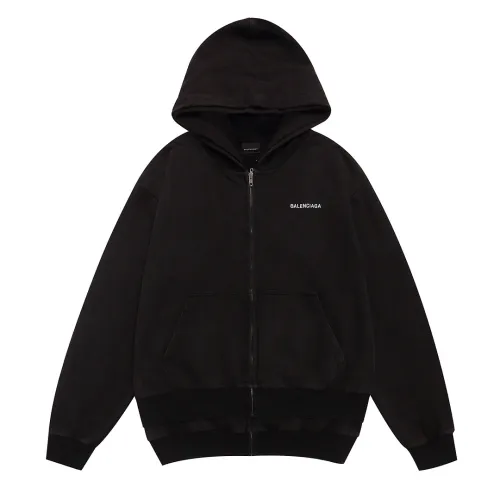 Balenciaga Logo Embroidered Distressed Zip‑Up Hoodie Jacket, Black #A67838
