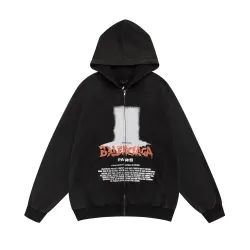 Balenciaga Print Zip‑Up Hoodie Jacket Men Loose Casual Hooded Sweatshirt Black #A67835