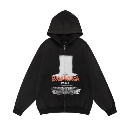 Balenciaga Print Zip‑Up Hoodie Jacket Men Loose Casual Hooded Sweatshirt Black #A67835