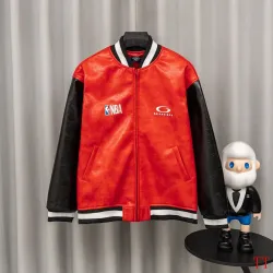 Balenciaga Red Faux Leather NBA 10 Heavy Embroidery Varsity Jacket #A69174
