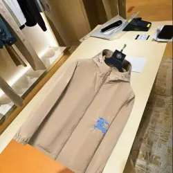 Burberry Blue Embroidered Logo Hooded Windbreaker Jacket, Khaki #A68472