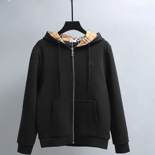 Burberry Full Zip Hooded Jacket With Check Lining Inside Hood, Black #A69404