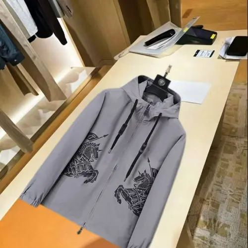 Burberry Knight Print Hooded Windbreaker Jacket, Grey #A68478