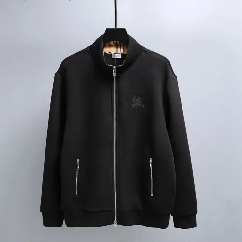 Burberry Stand Collar Full Zip Sweat Jacket With Embroidered Logo, Black #A69405